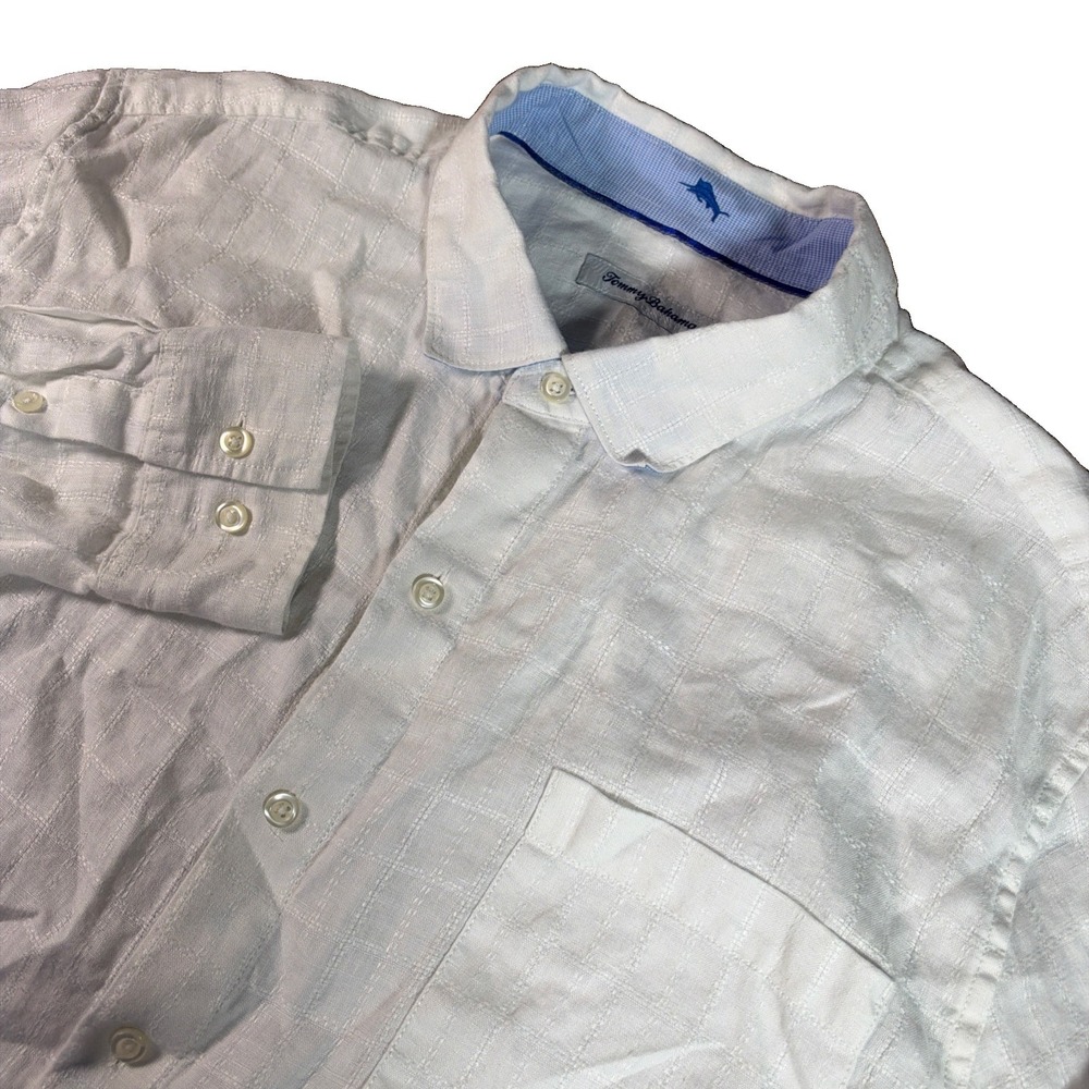 Tommy Bahama Linen Shirt Men's XL White Long Sleeve Button Down Beach Breathable